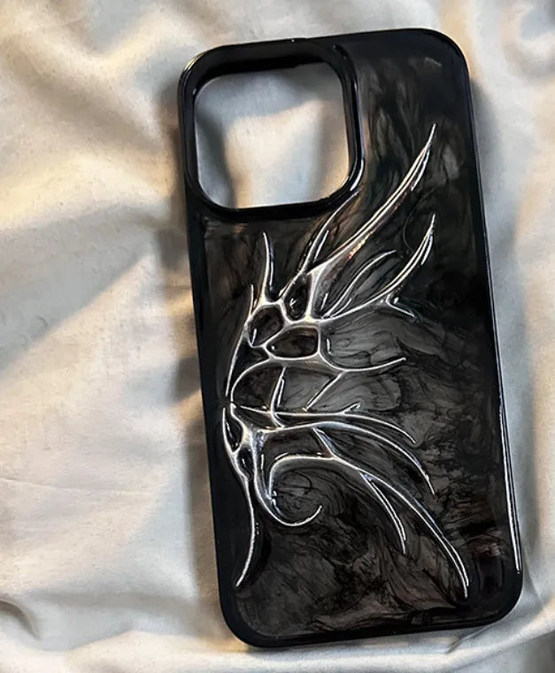 iPhone protective case featuring a raised three-dimensional wings design in a blurred wings colour.