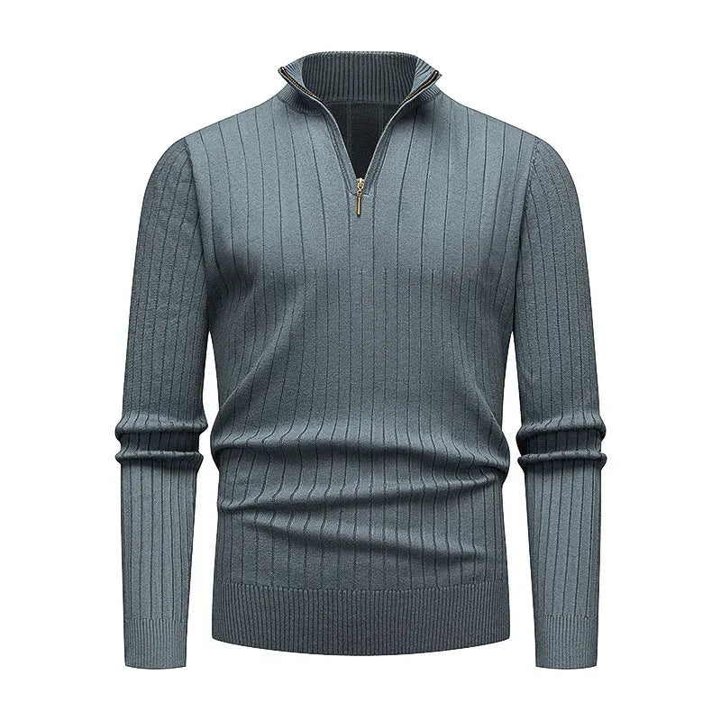 Men's half zip striped knit sweater, loose fit, stand collar, long sleeve, available in five colours M to XXXL