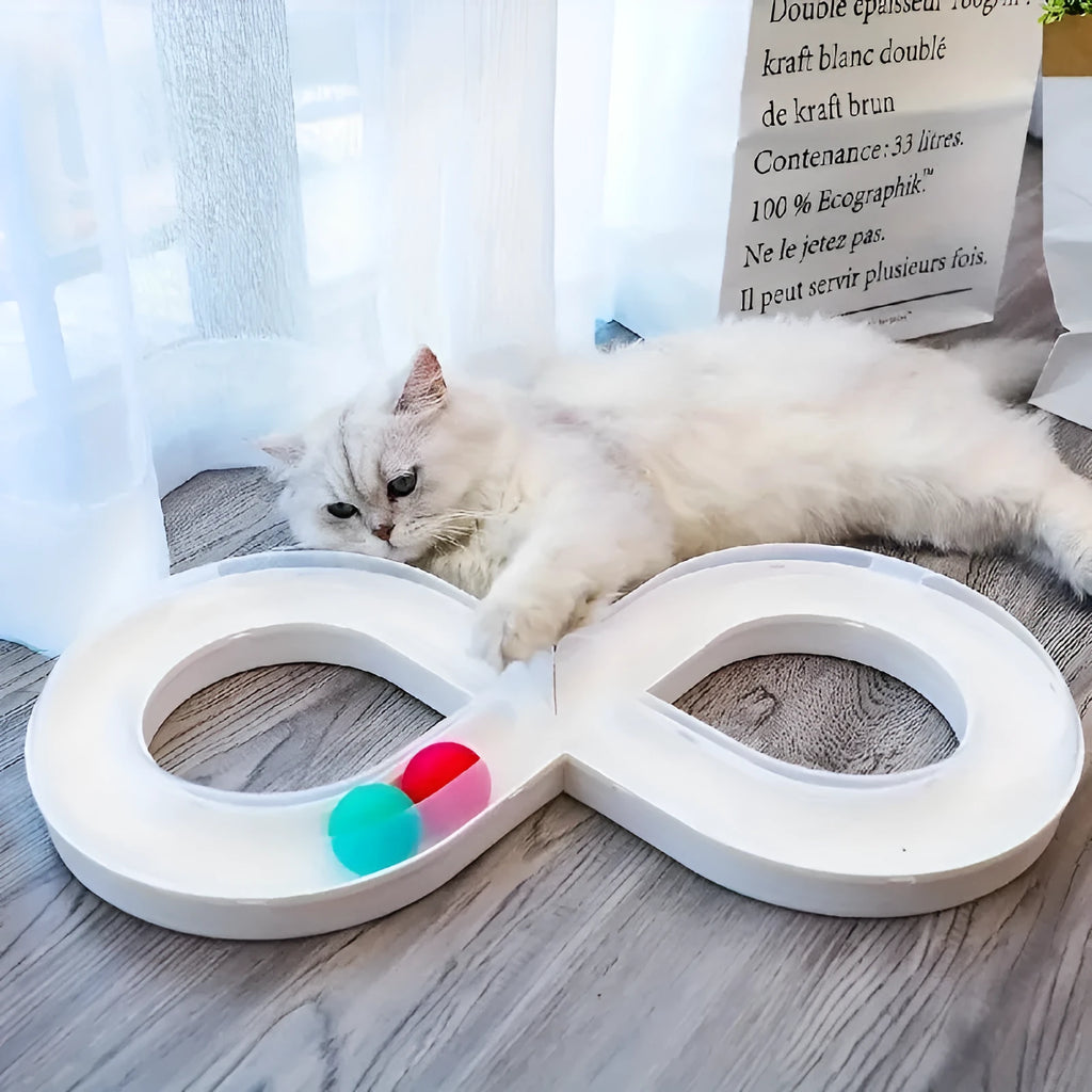 Interactive cat turntable toy with track balls and teasing stick on 50cm base