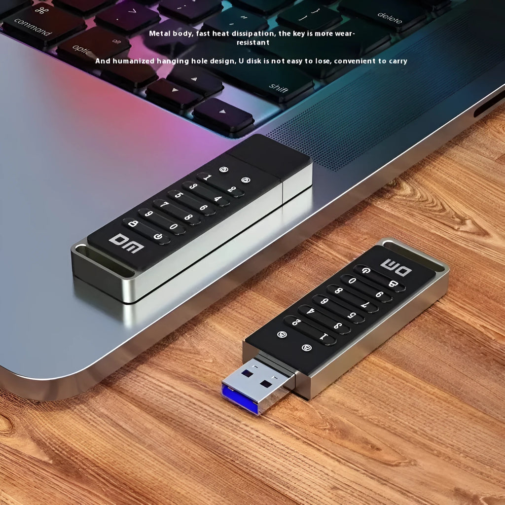 64GB USB 3.0 flash drive with fingerprint sensor and metal encryption button for file protection