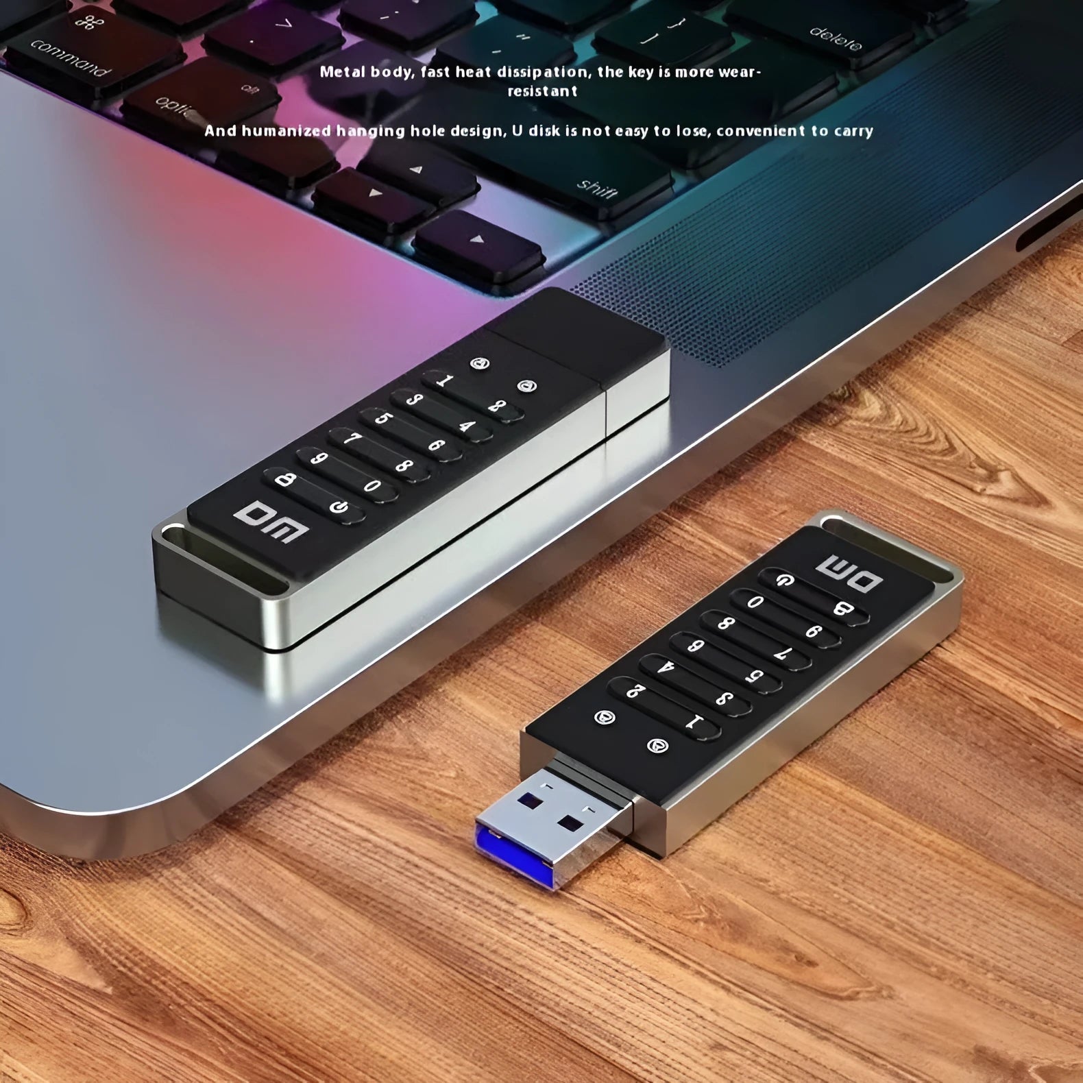 64GB USB 3.0 flash drive with fingerprint sensor and metal encryption button for file protection