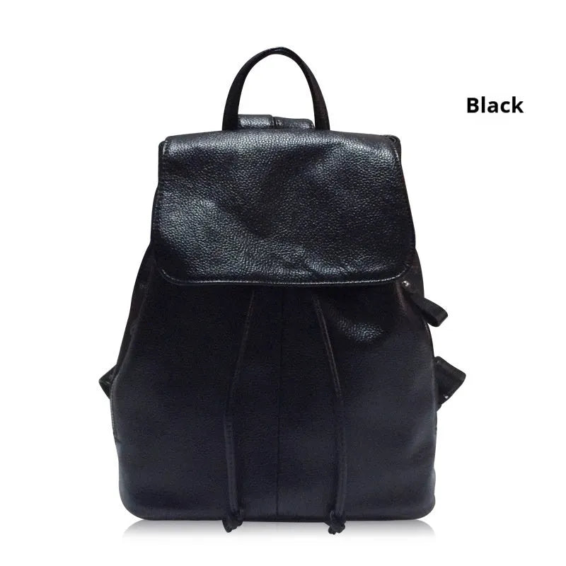 Genuine leather women's backpack in black with multiple internal compartments and waterproof finish