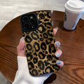 Cartoon phone case in gold leopard print imitation leather, all-inclusive design for iPhone.
