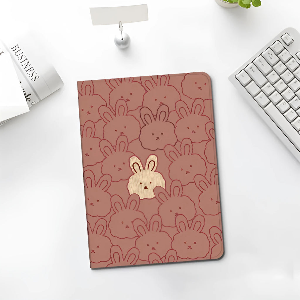 Cartoon rabbit silicone iPad case in book full screen style, compatible with multiple iPad models