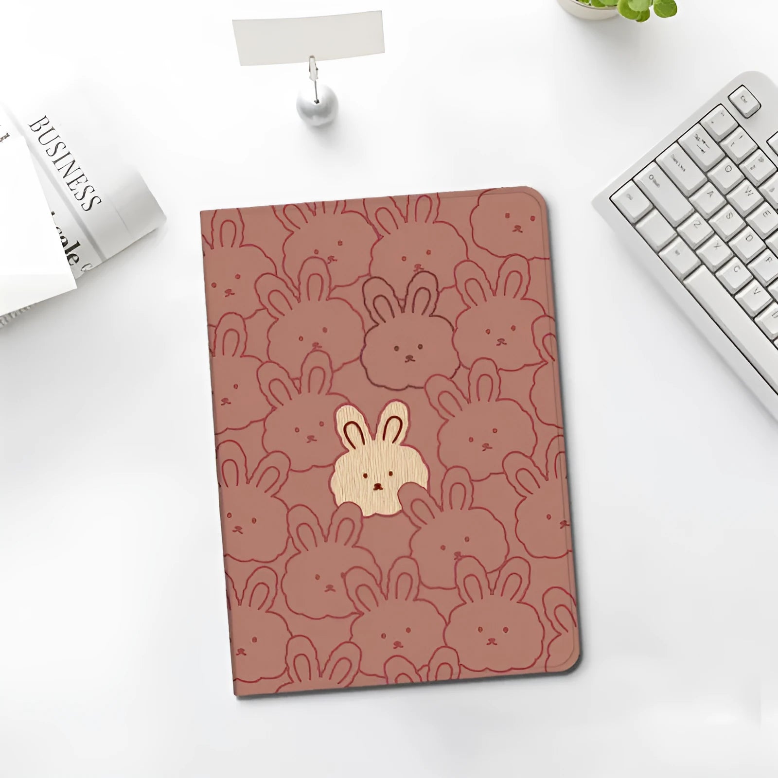 Cartoon rabbit silicone iPad case in book full screen style, compatible with multiple iPad models