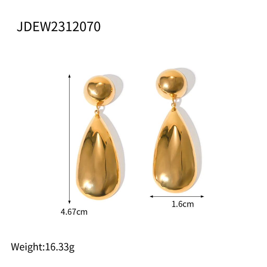 Gold stainless steel hemisphere water drop pendant earrings geometric jewellery design