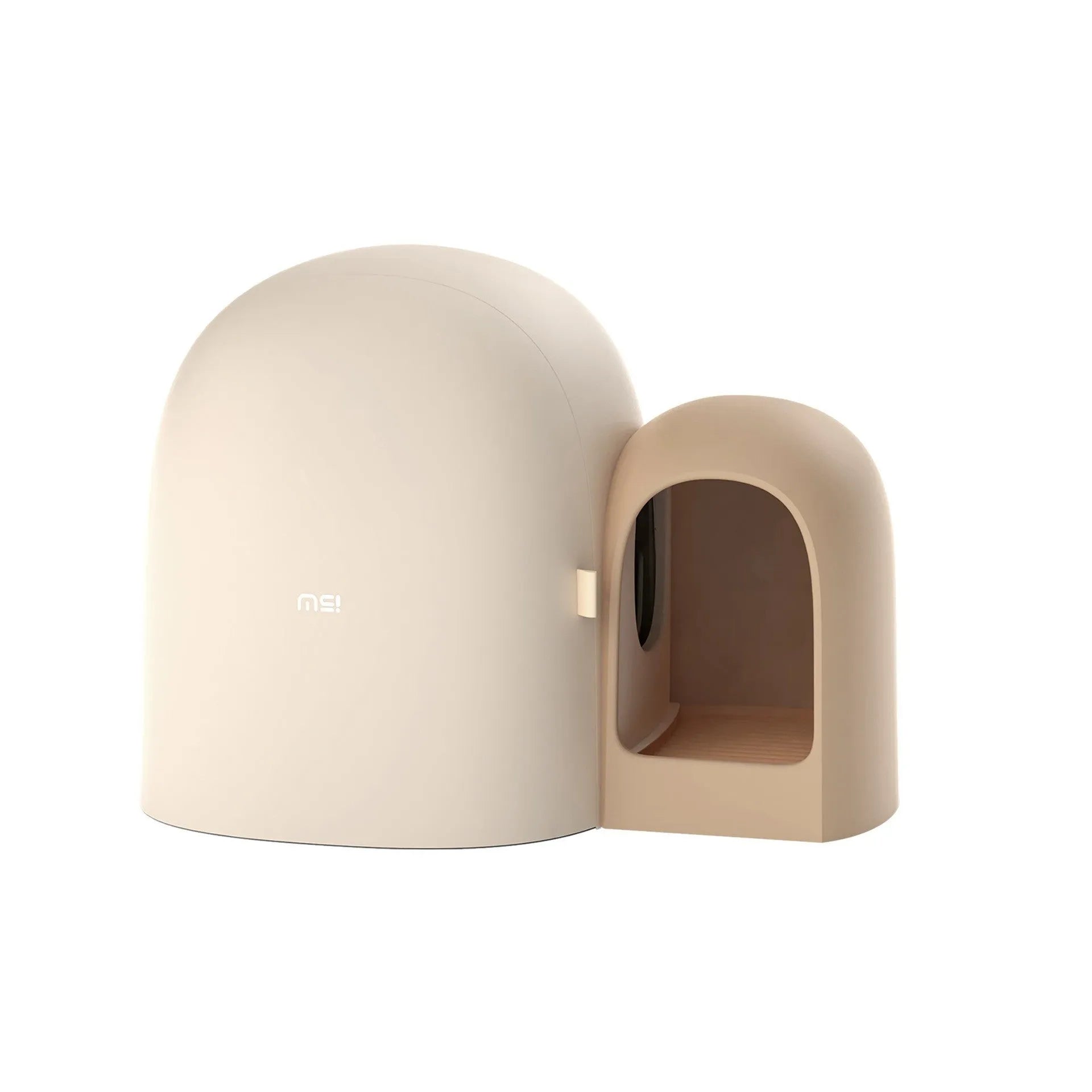 Fully enclosed cat litter box in ABS plastic with dimensions 67.7cm x 49cm x 50cm shown in moss green colour