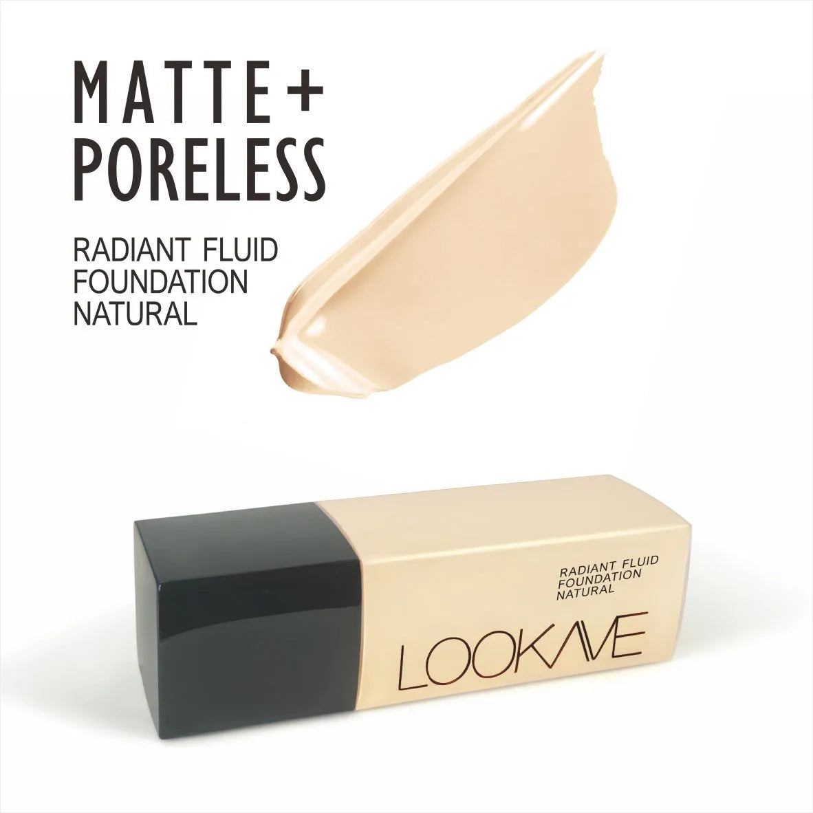 LOOKAVE matte liquid foundation bottle showing ivory white colour with six shade options LK63C-01 to LK63C-06