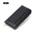 Genuine leather long women's wallet in solid colour with anti-theft card function