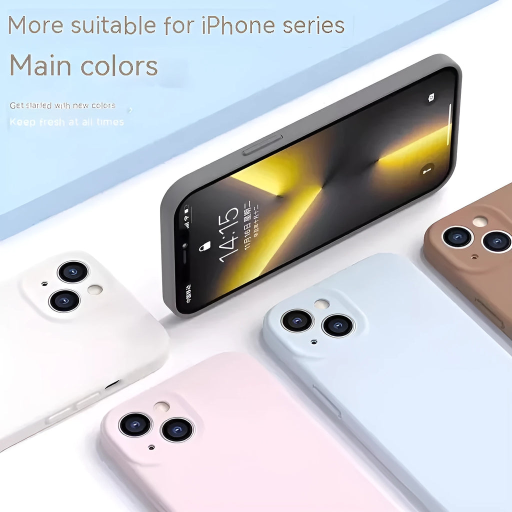 Official liquid silicone precision hole phone case for iPhone 14 and 15 series in multiple colours