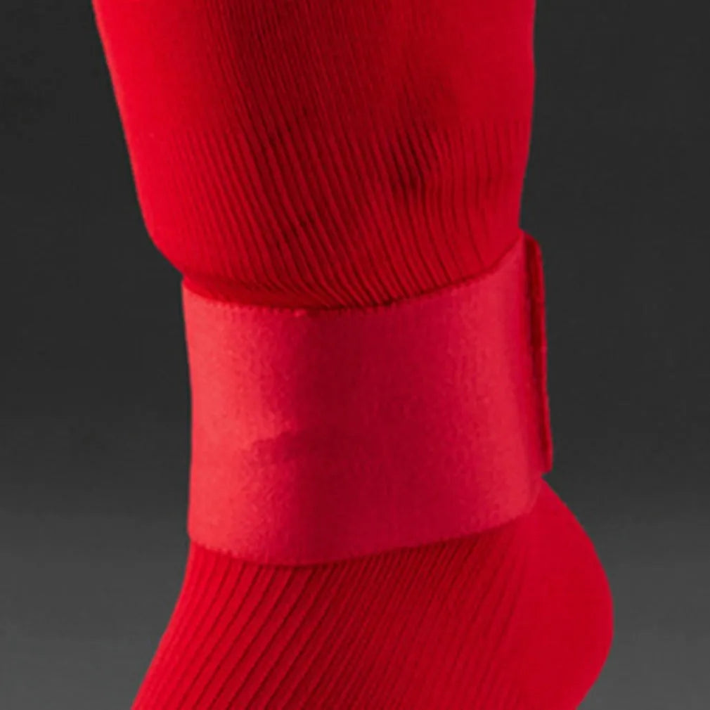 Football shin guard magic tape belt in red, blue, black or white colours, 250x65mm rubber construction