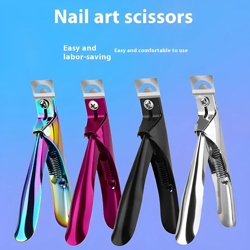 Nail art cut titanium French U-shaped scissors with stainless steel construction and three colour handle options