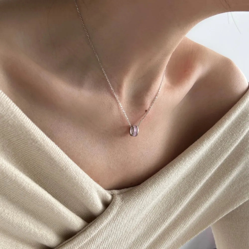 925 silver rectangular zircon necklace with electroplated finish, women's pendant on chain