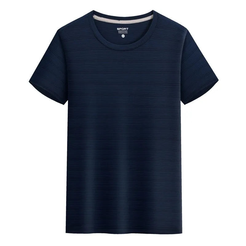 Men's round neck quick-drying T-shirt in crystal silk fabric showing solid colour options