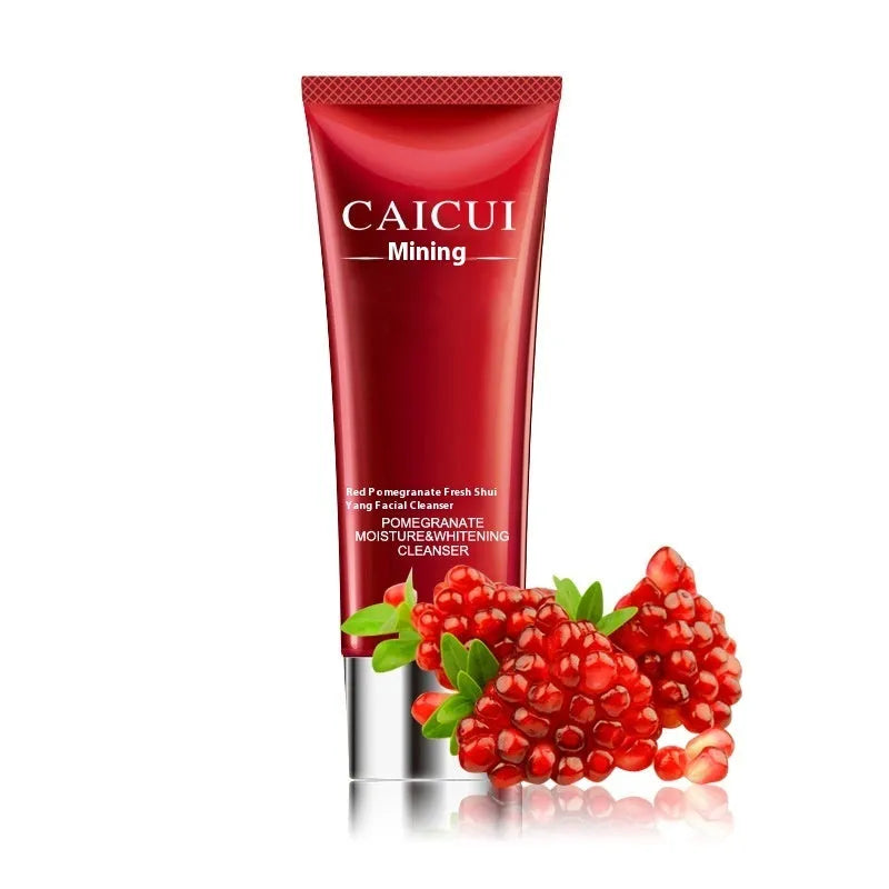 Pomegranate skin care set with four products in red packaging for moisturising and oil control