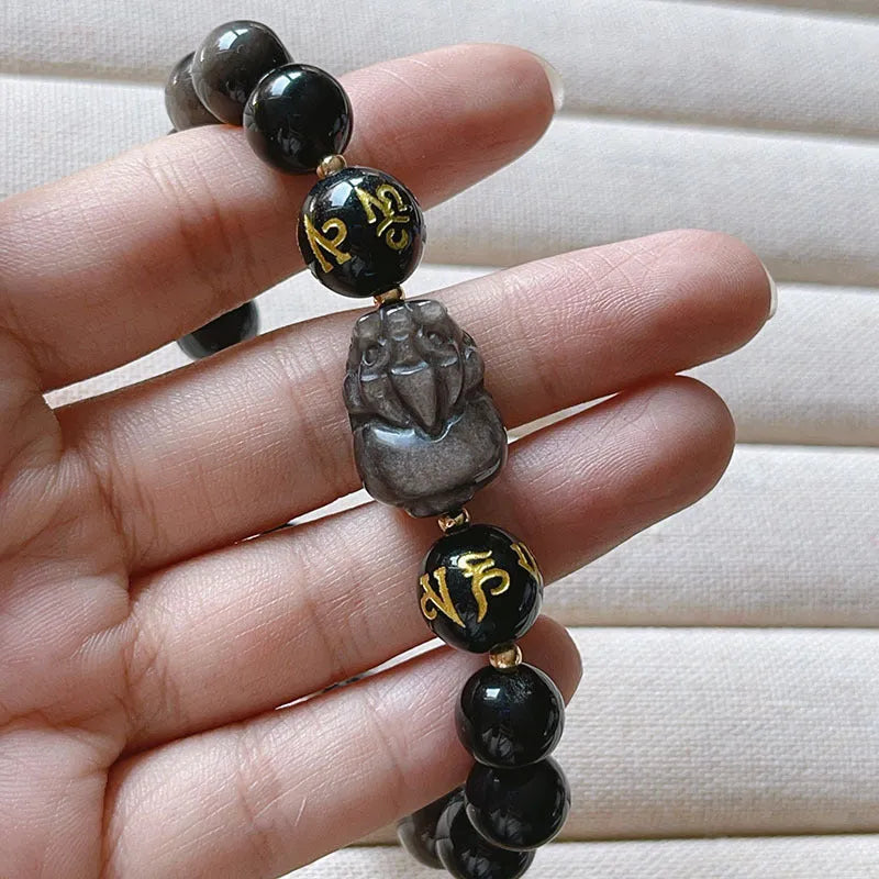 Men's Silver Stone bracelet with beaded design in Chinese style