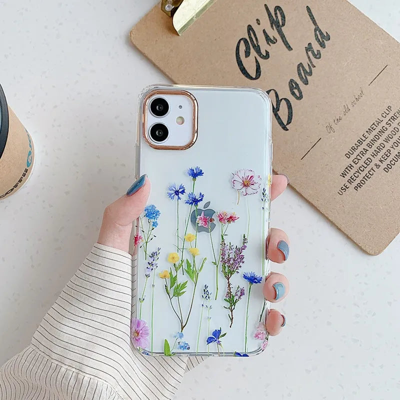 TPU fresh flowers phone case for iPhone with fall protection in pink flower colour