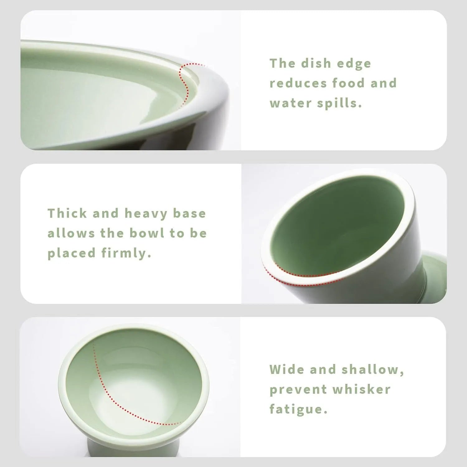 Ceramic elevated cat bowl with 16cm wide shallow design for whisker fatigue prevention