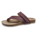 Women's flat toe ring flip-flops in blue with a thick foam sole, shown from the side.