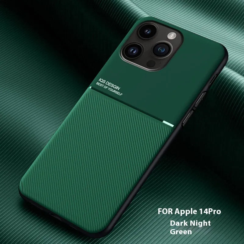 Magnetic silicone phone case for Apple 14 series with textured leather-style finish