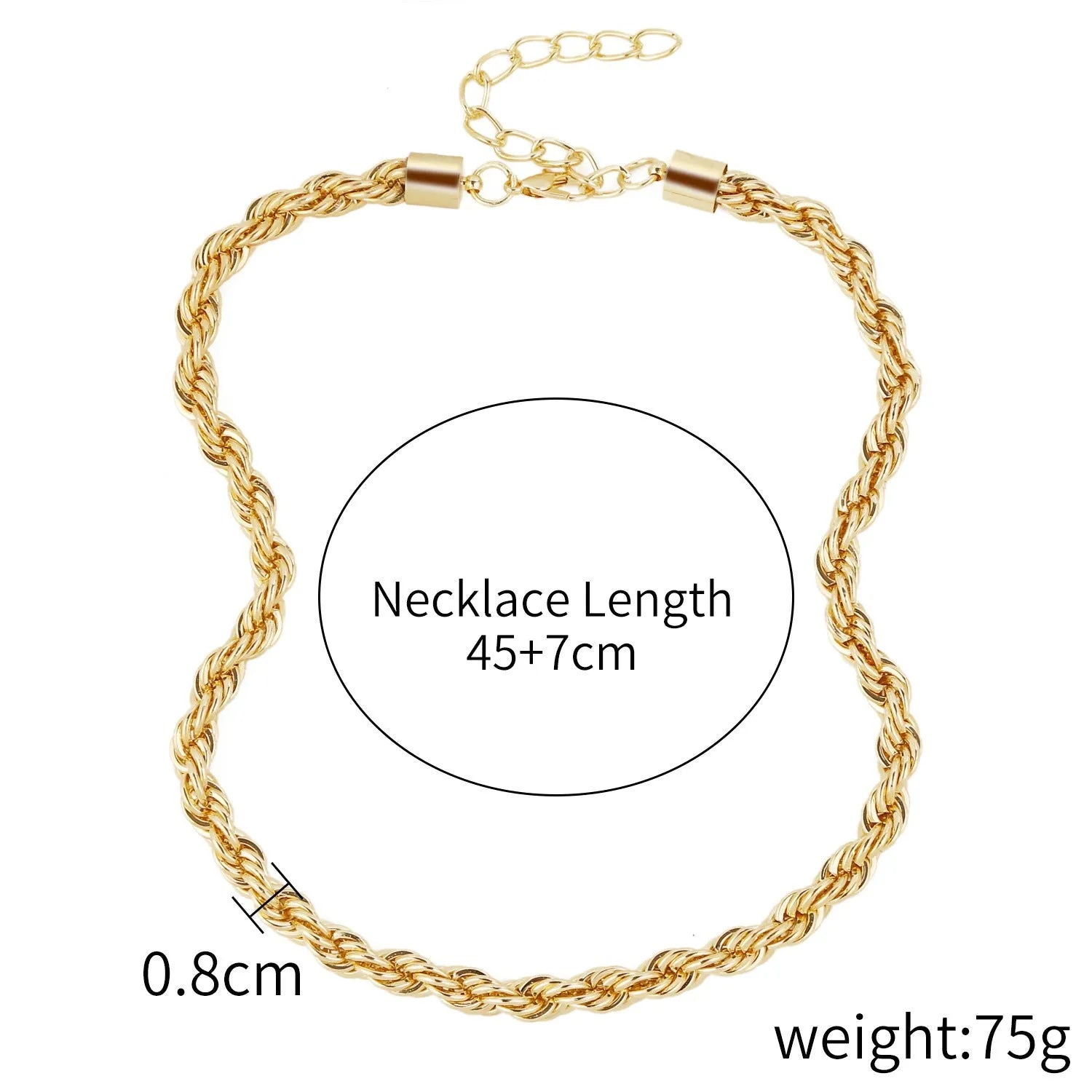 Alloy geometric twist chain necklace for women, electroplated finish, adjustable 51-80cm, ten colour options, individually packaged