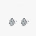 Women's silver water drop ear studs with diamond finish and 925 sterling silver construction