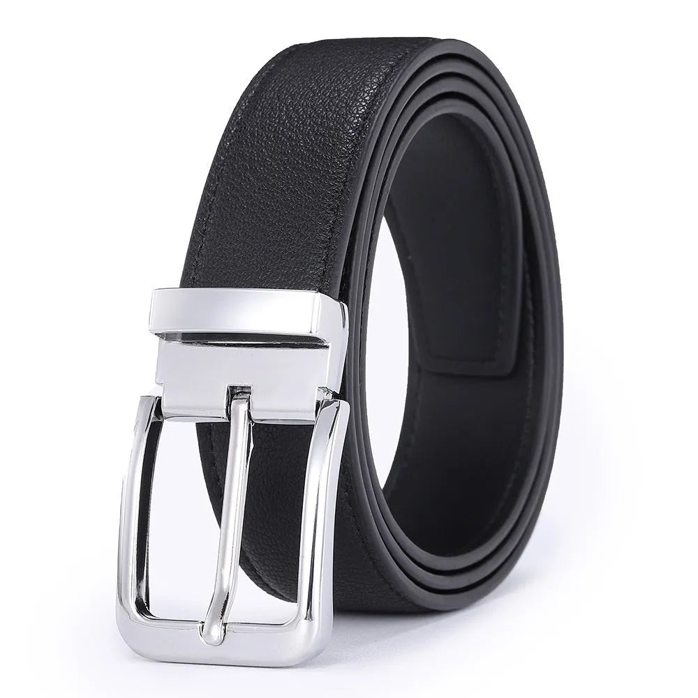 Men's genuine leather belt with alloy pin buckle, 3.3cm width, embossed finish, water drop pattern