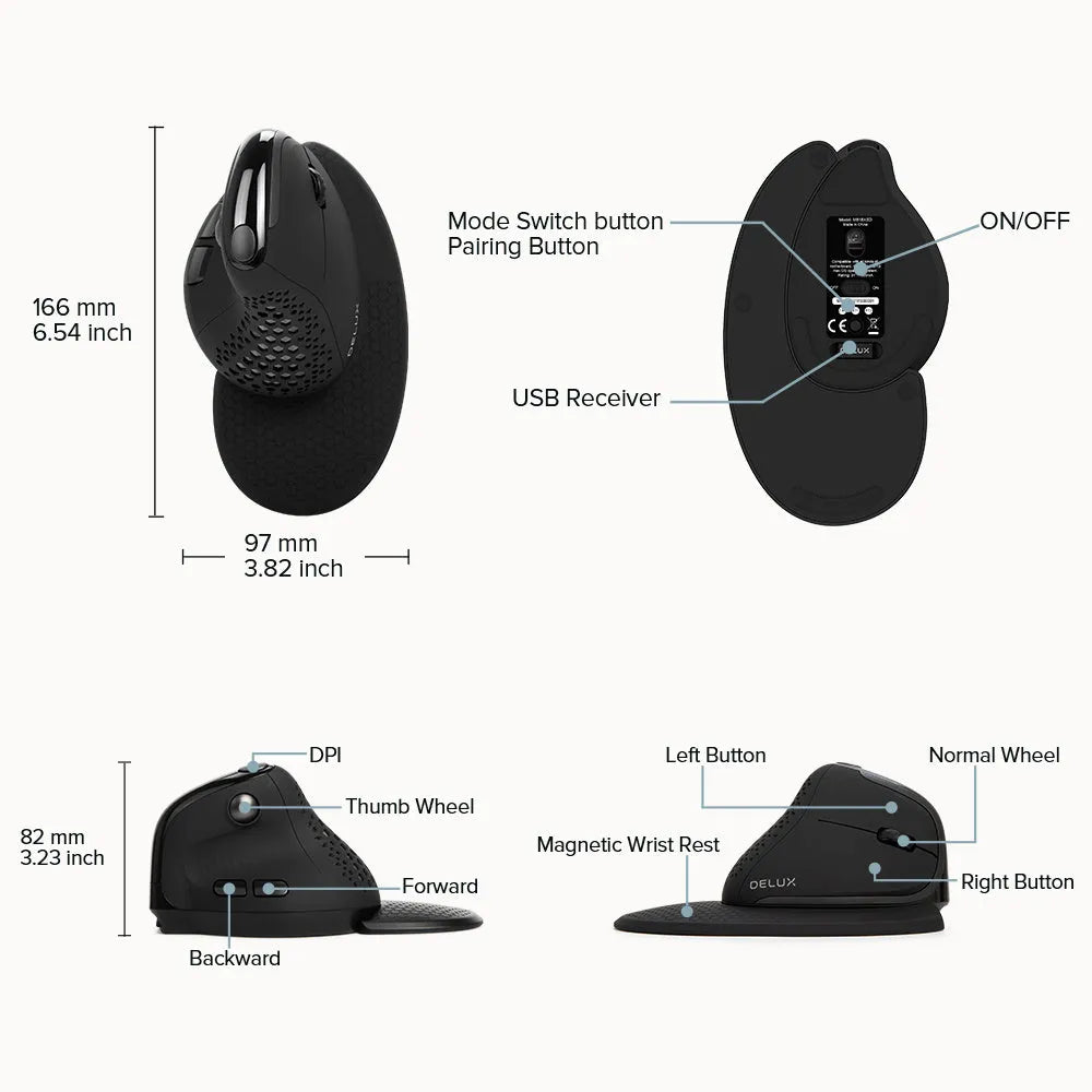 M618XSD thumb wheel ergonomic mouse, black, with wrist rest and USB-C cable