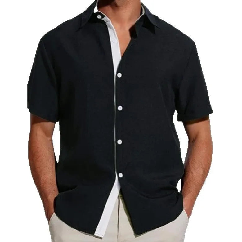 Men's short-sleeved floral print polyester shirt in regular fit cardigan style