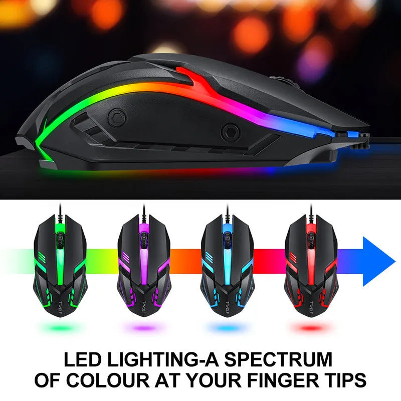 Thunder Wolf T800 wired gaming keyboard and mouse set with headset and mouse pad on desk