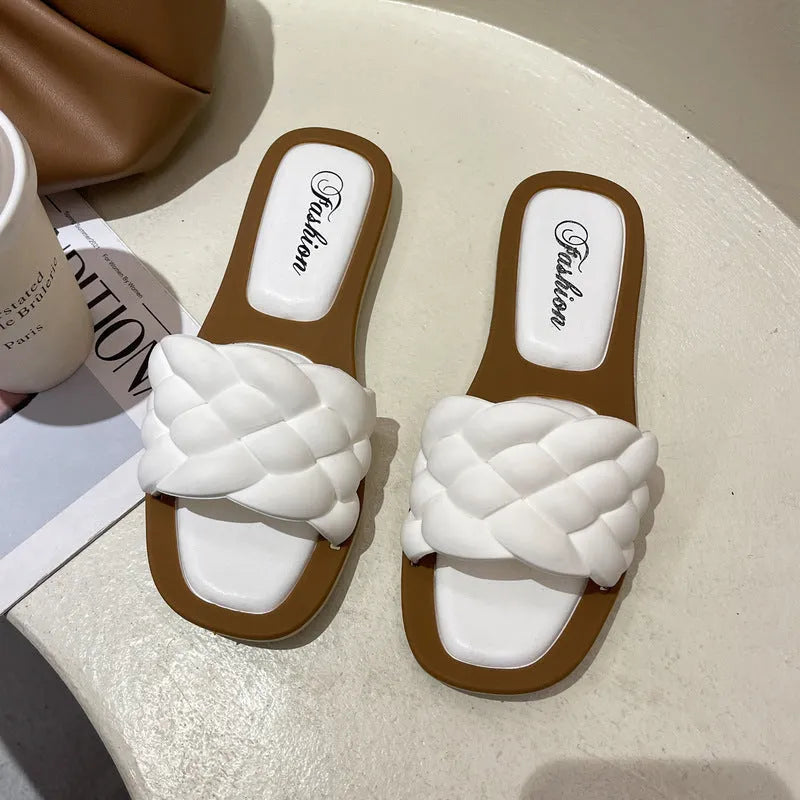 Women's plaid pattern PVC beach sandals with thick anti-skid sole in black, green, orange, or white.