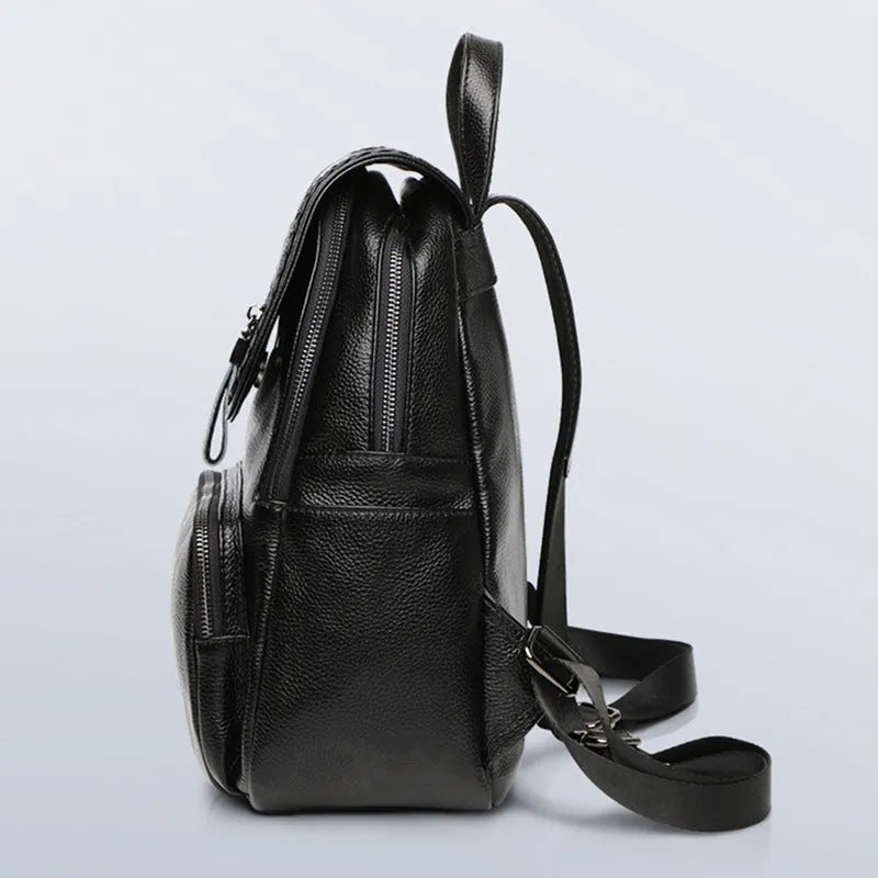 Genuine leather women's backpack in blue colour with multiple compartments and street trend design
