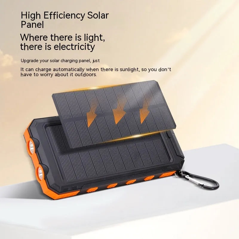 Waterproof solar charging power supply 20000mAh with compass and LED light in orange