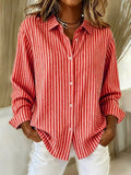 Check print women's long sleeve shirt in solid colour, loose fit polyester top, available in multiple sizes