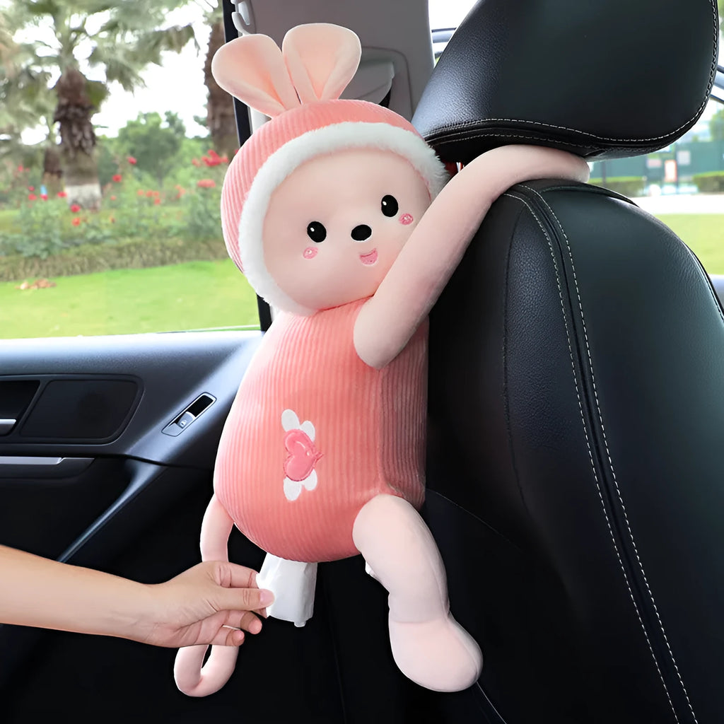 Plush car seat back-mounted tissue box in character design, 34cm by 15cm