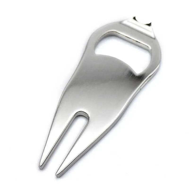 Zinc alloy golf ball fork and bottle opener tool in black, green or silver colour options