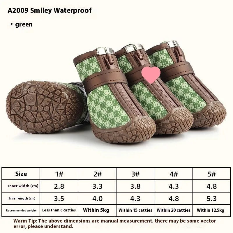 Waterproof non-slip breathable dog shoes, four-piece set, five sizes, nine colours including mesh and waterproof uppers