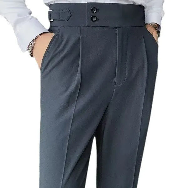 Women's high waist straight leg trousers in a cotton blend fabric, shown in autumnal colours.