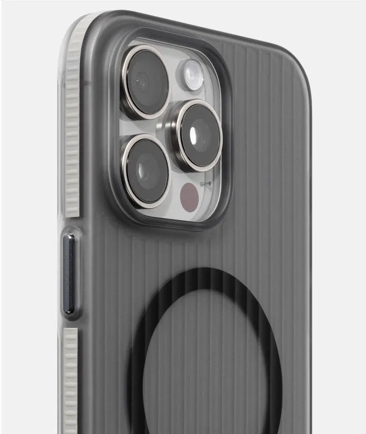 Magnetic phone case for iPhone 13 14 15 drop-resistant striped PC hard shell with anti-slip bars black