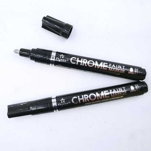 Flysea 3.0mm chrome metal marker pen with reflective paint for writing on multiple surfaces.
