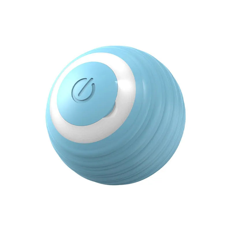 Automatic moving cat toy ball with silicone construction in blue and pink colour options