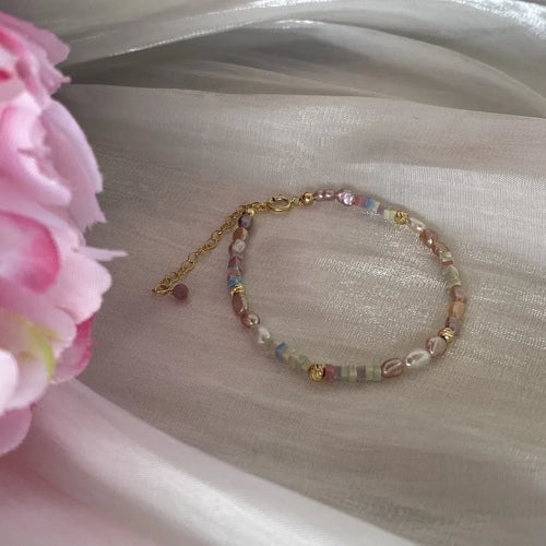 Women's 14K gilded purple natural pearl bracelet and necklace set with irregular design