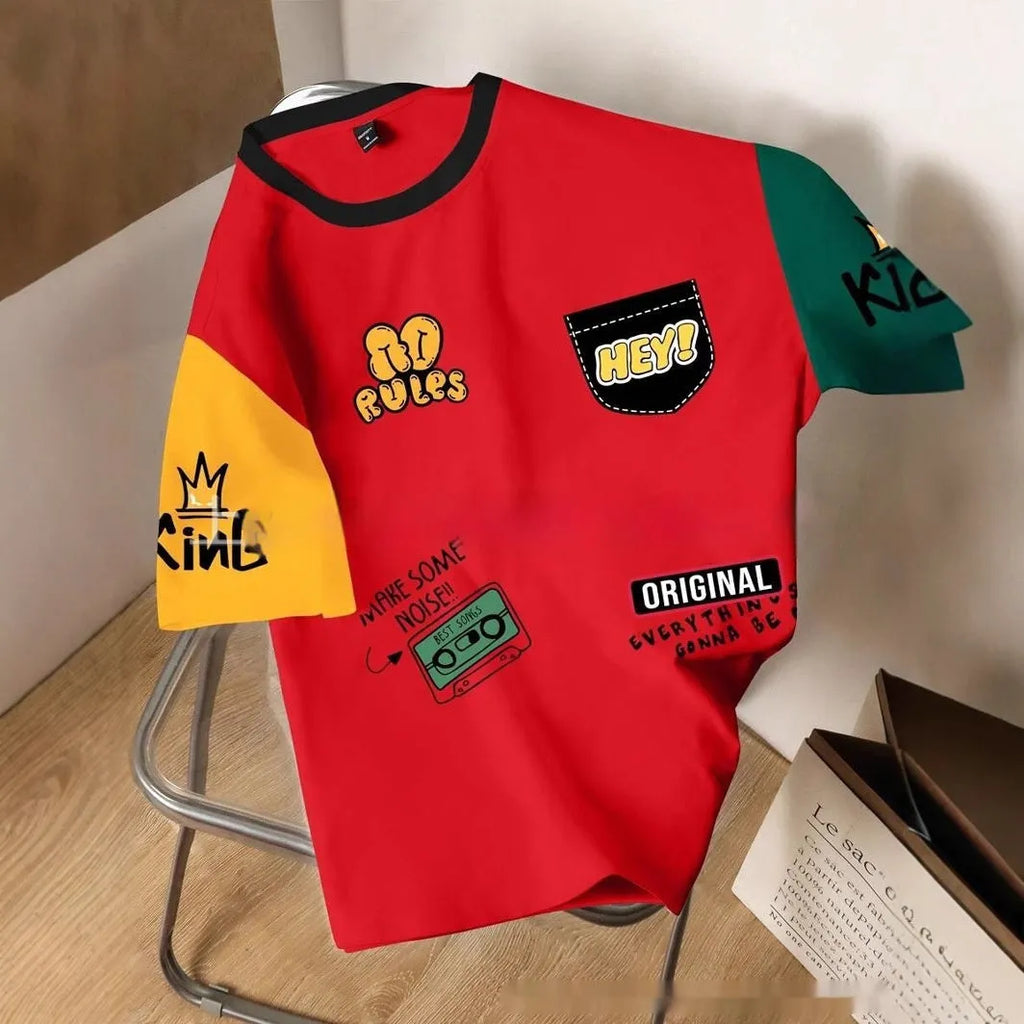 Men's loose fit T-shirt with digital printed letter pattern in trendy colour option