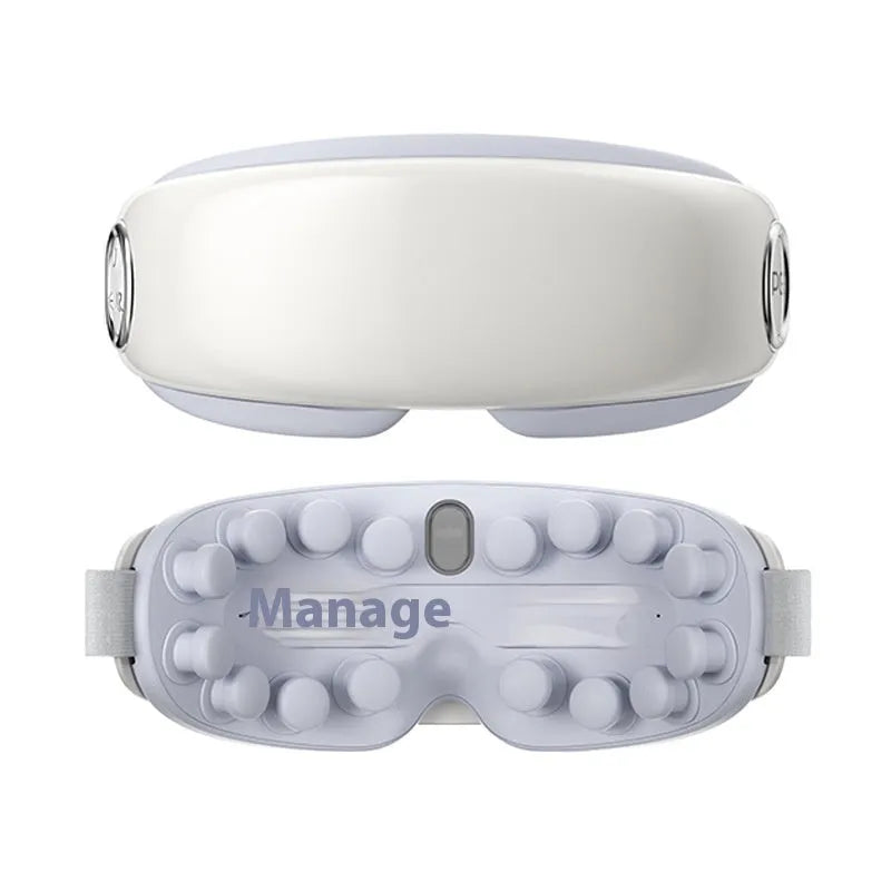 Steam Smart Bluetooth rechargeable eye hot compress massager in purplish grey colour on a table.