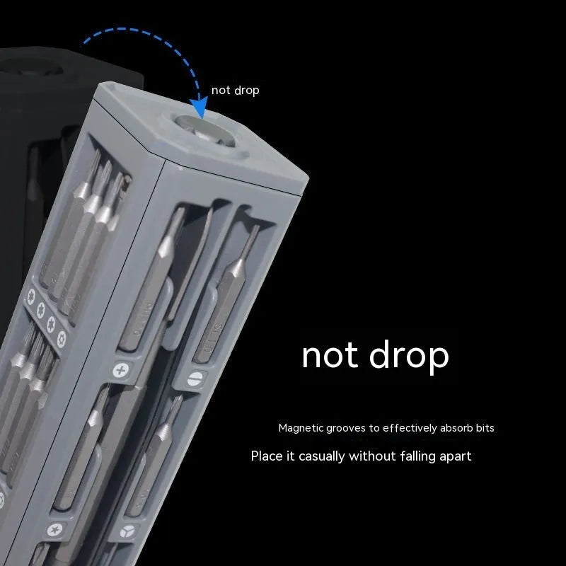 44-in-1 multi-function screwdriver set with S2 alloy steel blades and 44 bits in a compact holder.