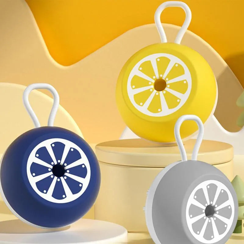 3-in-1 dog shampoo brush with silicone massage points in blue, grey, and yellow colour options