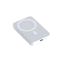 Wireless magnetic power bank with plastic shell in pink, purple or white showing 20000mAh capacity