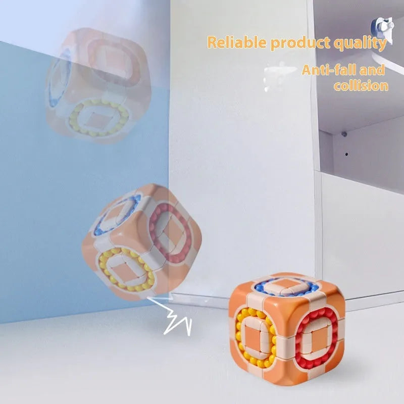 Rotating magic bean puzzle fingertip cube toy in British red, blue, orange, and green plastic