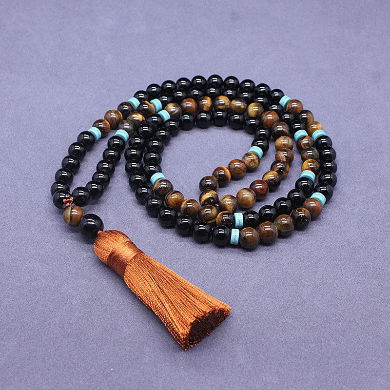 Black agate geometric bracelet and necklace set with tiger eye stone detail