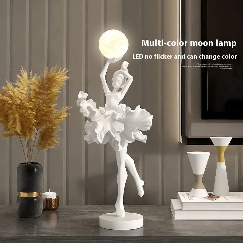 Small modern resin night lamp ornament with USB charging cable in black gold, white, pink, or light blue.